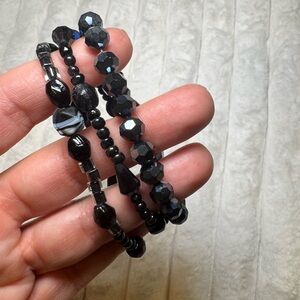 Elegant Black Beaded Bracelet Set